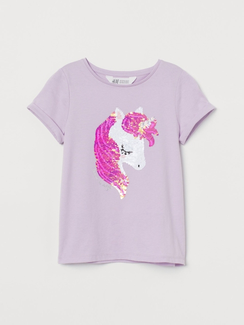 

H&M Girls Purple Appliqud Pure Cotton Top