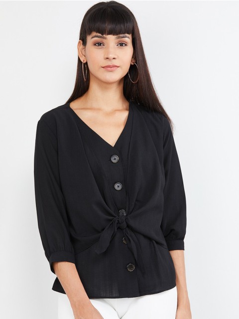 

max Women Black Solid Cinched Waist Top