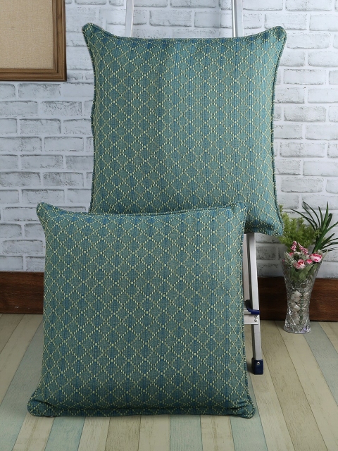 

Soumya Green Set of 2 Geometric Square Embroidered Cushion Covers