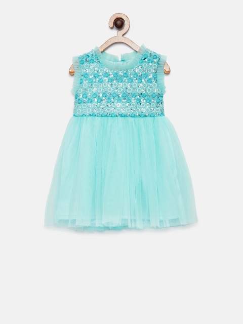 

MANY FROCKS & Girls Turquoise Blue Embellished A-Line Dress