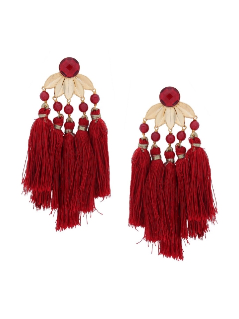 

Tistabene Maroon & Gold-Toned Floral Drop Earrings