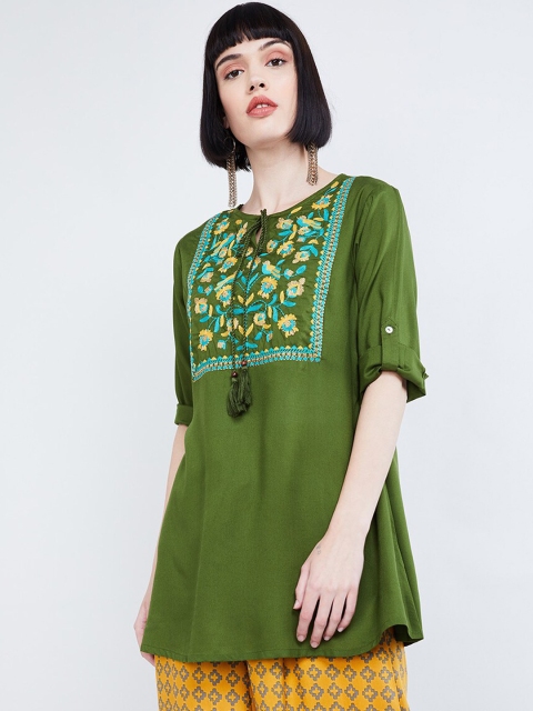

MAX Embroidered Rolled-Up Sleeves Tunic, Olive