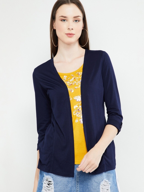 

max Women Navy Blue Solid Open Front Shrug