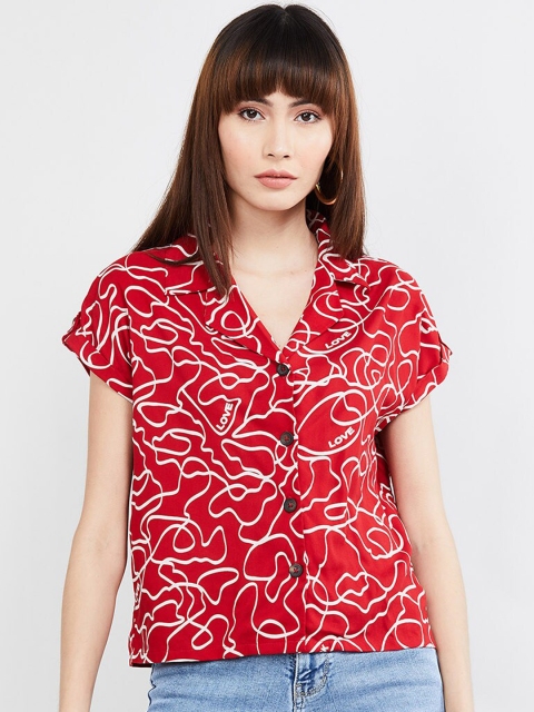 

max Women Red & White Regular Fit Printed Casual Shirt