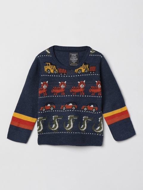

max Boys Blue Printed Pullover Sweater