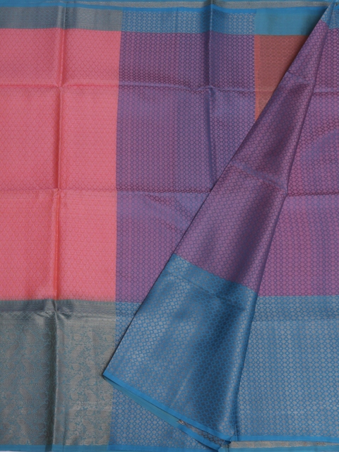 

Pothys Peach-Coloured & Blue Muslin Silk Woven Design Saree