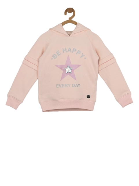 

Stupid Cupid Girls Peach-Coloured Printed Hooded Sweatshirt