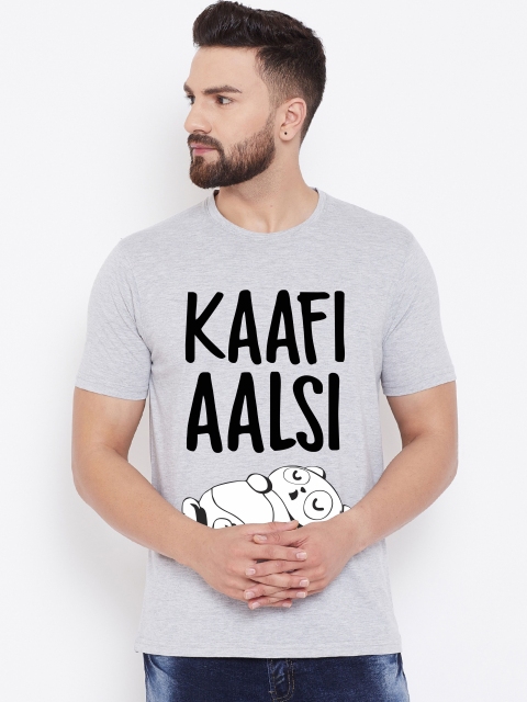 

wesquare Men Grey Printed Round Neck T-shirt