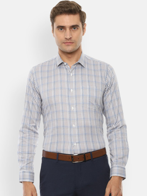 

Van Heusen Men Grey & Blue Slim Fit Checked Formal Shirt