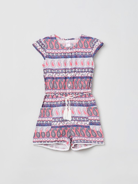 

max Girls Cream & Pink Printed Romper