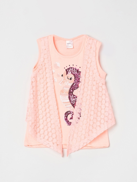 

max Girls Orange Printed Round Neck T-shirt