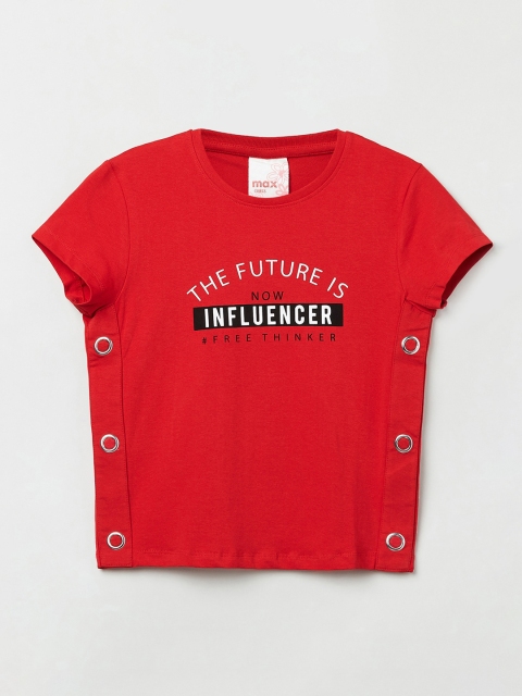 

max Girls Red Printed V-Neck T-shirt