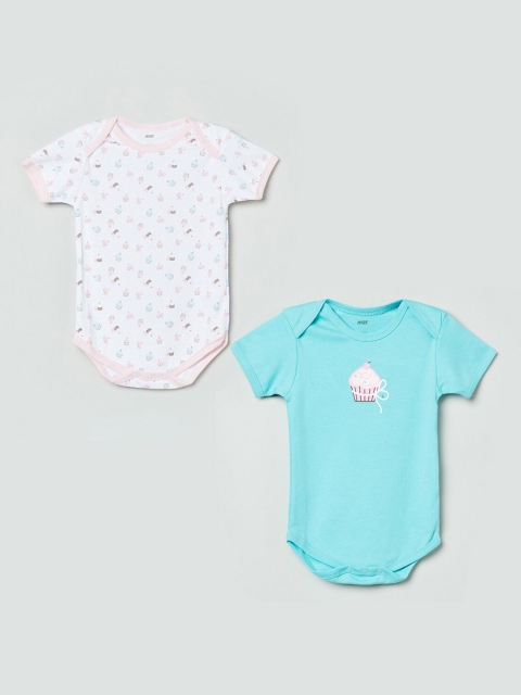 

max Girls Pack of 2 Blue & White Printed Bodysuits