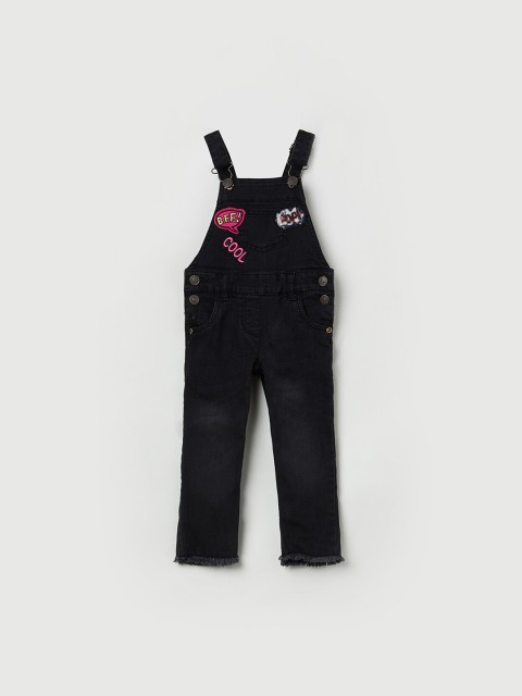 

max Girls Black Washed Denim Dungarees