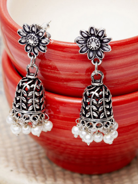 

Stoln Girls Silver-Toned Classic Oxidised Jhumkas
