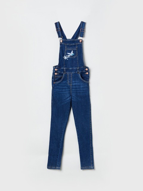 

max Girls Blue Stonewashed Denim Dungarees