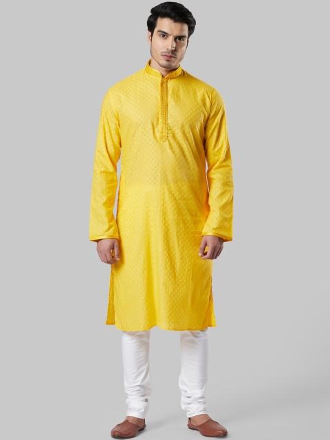 

Ethnix by Raymond Men Yellow Woven Design Straight Kurta
