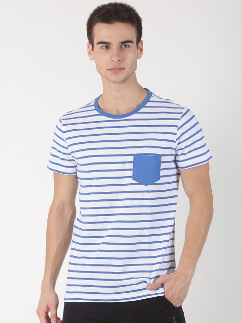 

Soul Space Men Blue White Striped Organic Cotton Pure Cotton T-shirt