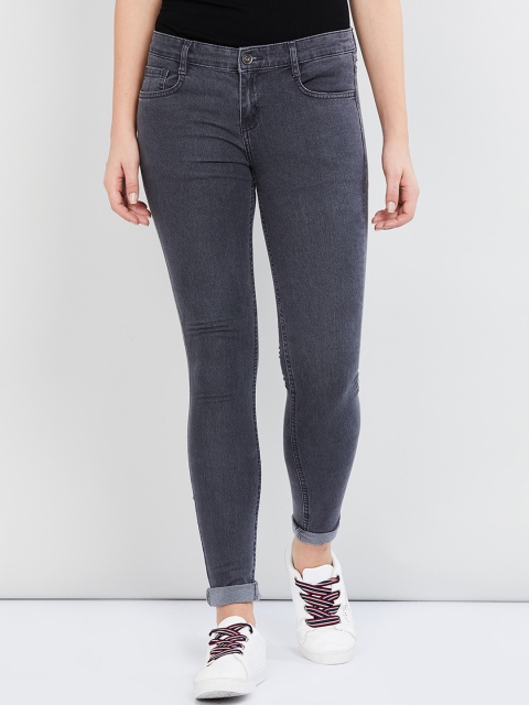 

max Women Grey Skinny Fit Mid-Rise Clean Look Jeans