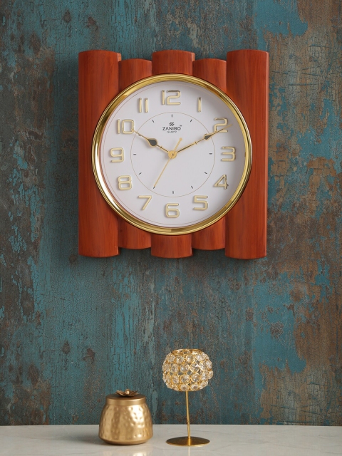 

ZANIBO White & Brown Square Solid Analogue Wall Clock