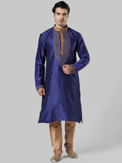 

Ethnix by Raymond Men Navy Blue & Brown Woven Design Straight Kurta