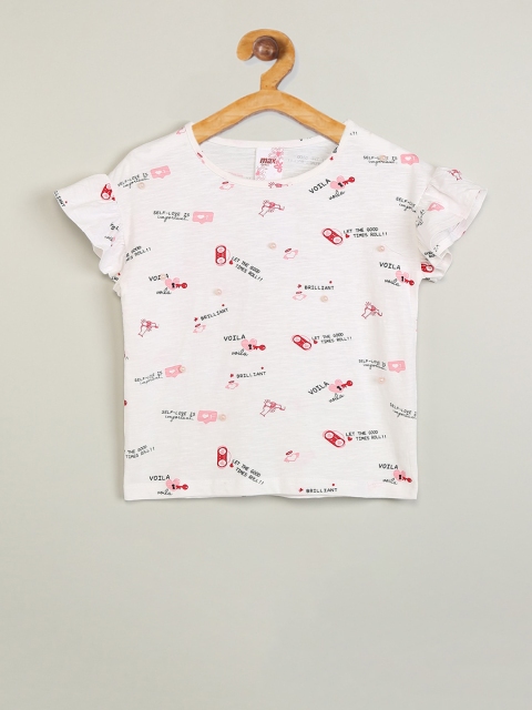 

max Girls Off-White Printed Round Neck T-shirt