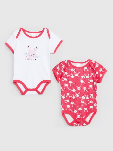 

MAX Girls Set of 2 Printed Knitted Rompers, Red