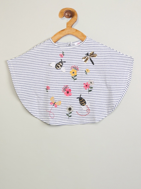 

max Girls White Striped Round Neck T-shirt