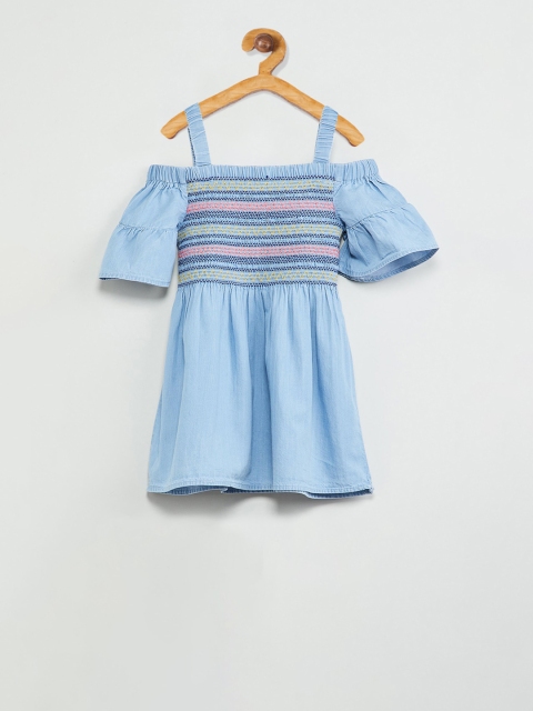 

max Girls Blue & Pink Self Design A-Line Dress