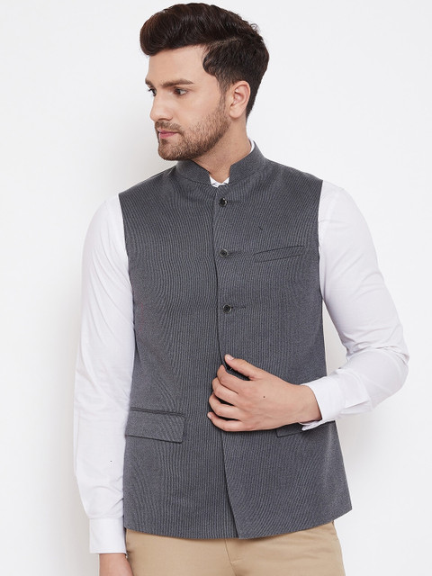 

Spirit Men Grey Woven Design Nehru Jacket