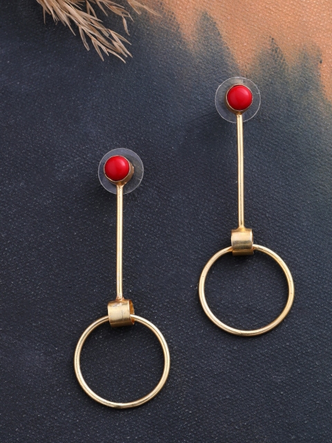 

Tistabene Red & Gold-Toned Geometric Drop Earrings