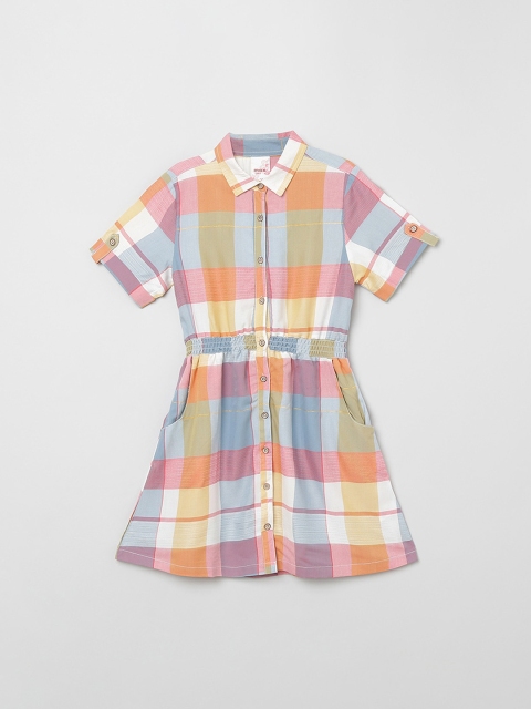 

max Girls Pink & Orange Checked Shirt Dress