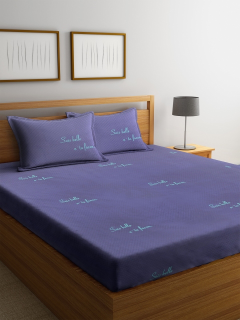 

Trident Blue Typography 144 TC Cotton 1 Queen Bedsheet with 2 Pillow Covers
