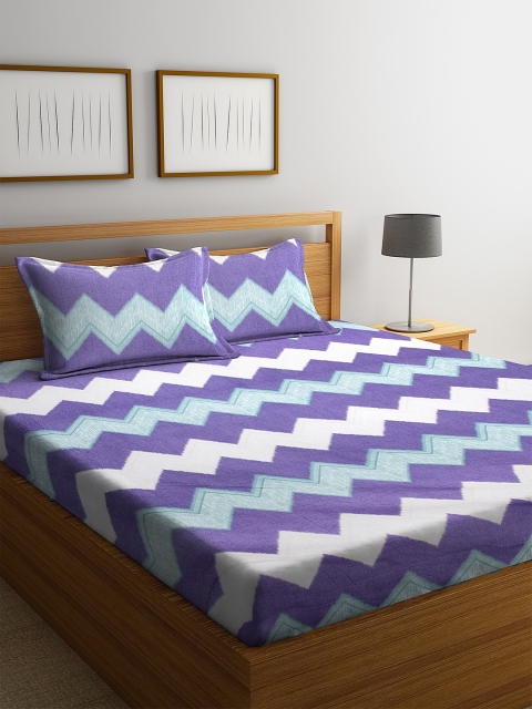 

DREAM WEAVERZ White & Purple Geometric 250 TC Cotton 1 King Bedsheet with 2 Pillow Covers