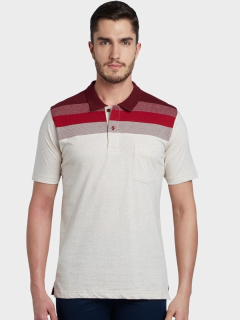 

ColorPlus Men Cream & Red Striped Polo Collar T-shirt