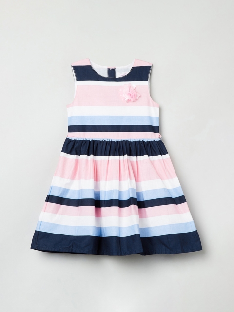 

max Girls Multicoloured Striped Fit and Flare Dress, Multi