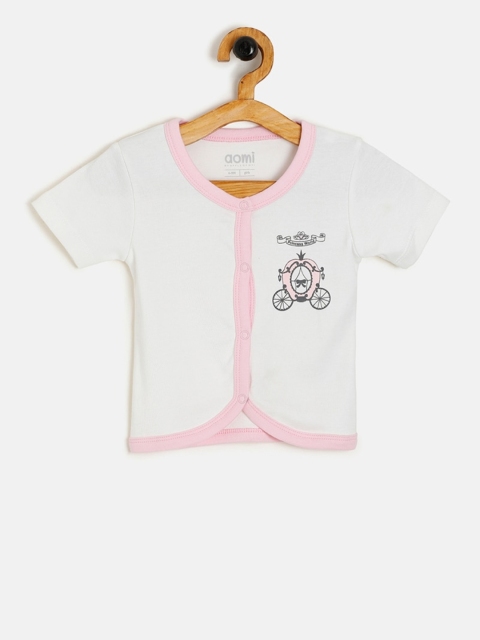 

Aomi Infants White & Pink Printed Jhabla T-shirt