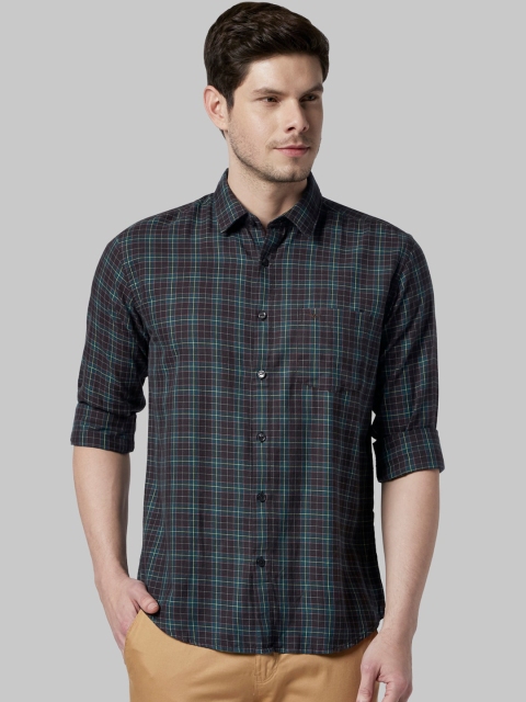 

Park Avenue Men Brown & Green Slim Fit Checked Casual Shirt