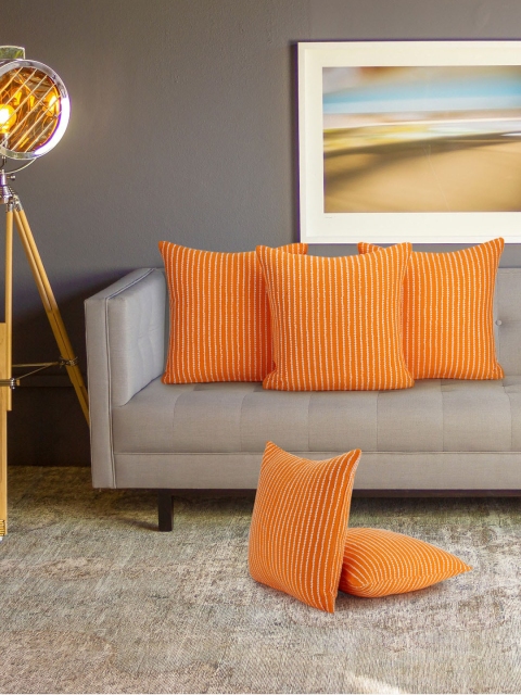 

KLOTTHE Orange & White Set of 5 Striped Square Cushion Covers