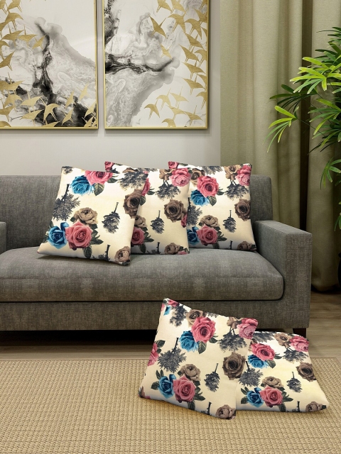 

KLOTTHE Set of 5 Cream-Coloured & Pink Floral Square Cushion Covers