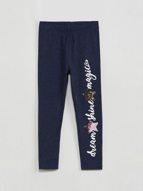 

max Girls Blue & White Typography Printed Ankle-Length Leggings