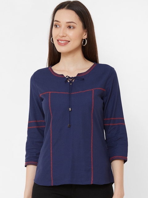 

Kraus Jeans Women Navy Blue Striped Top
