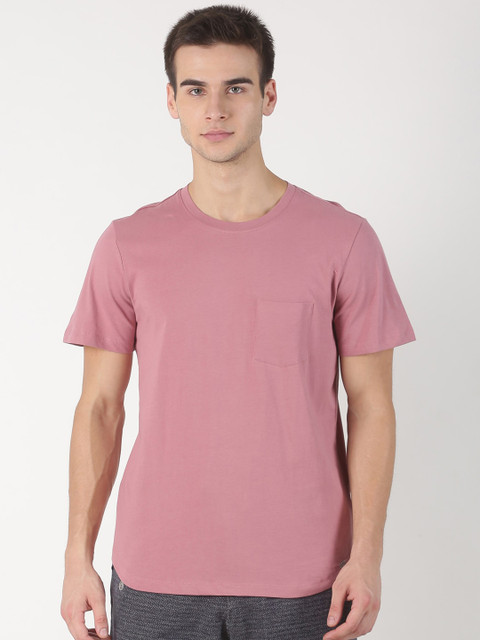 

Soul Space Men Pink Solid Round Neck T-shirt