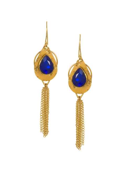 

INDYA Gold-Plated & Blue Handcrafted Rhinestone Classic Drop Earrings