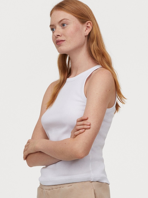

H&M Women White Solid Rib Tank