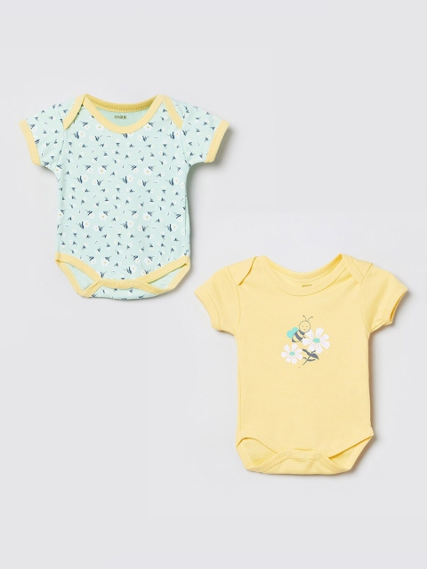 

max Girls Pack of 2 Blue & Yellow Printed Bodysuits
