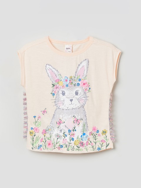 

max Girls Pink & Grey Printed Round Neck T-shirt
