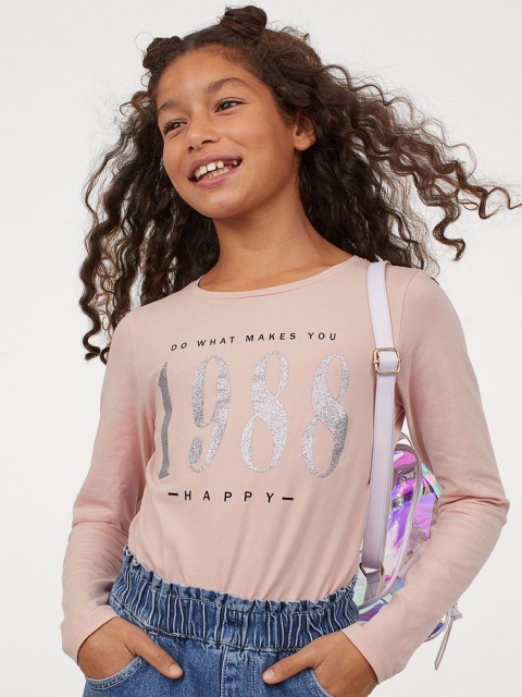 

H&M Girls Pink & Grey Printed Jersey Top