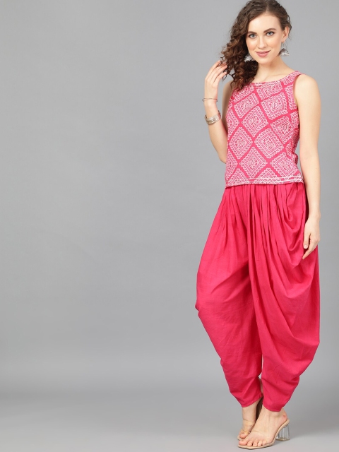 

AKS Women Magenta & White Printed Top with Dhoti Pants