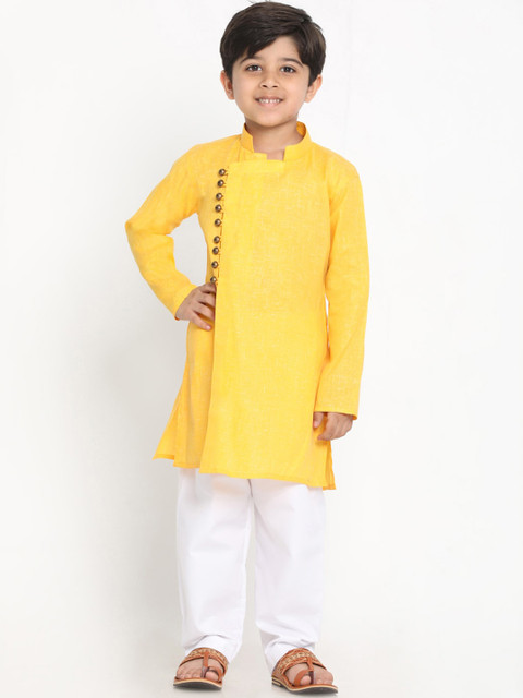 

JBN Creation Boys Yellow & White Solid Kurta with Pyjamas